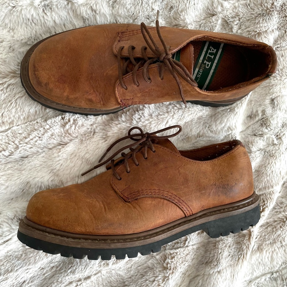 ALP Boots Vintage Brown Leather Chunky Lugged Sole Shoes Low Top Boots